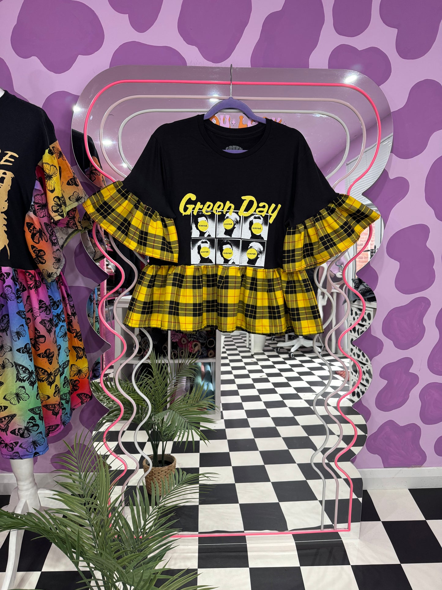 GREEN DAY YELLOW TARTAN TOP (M)