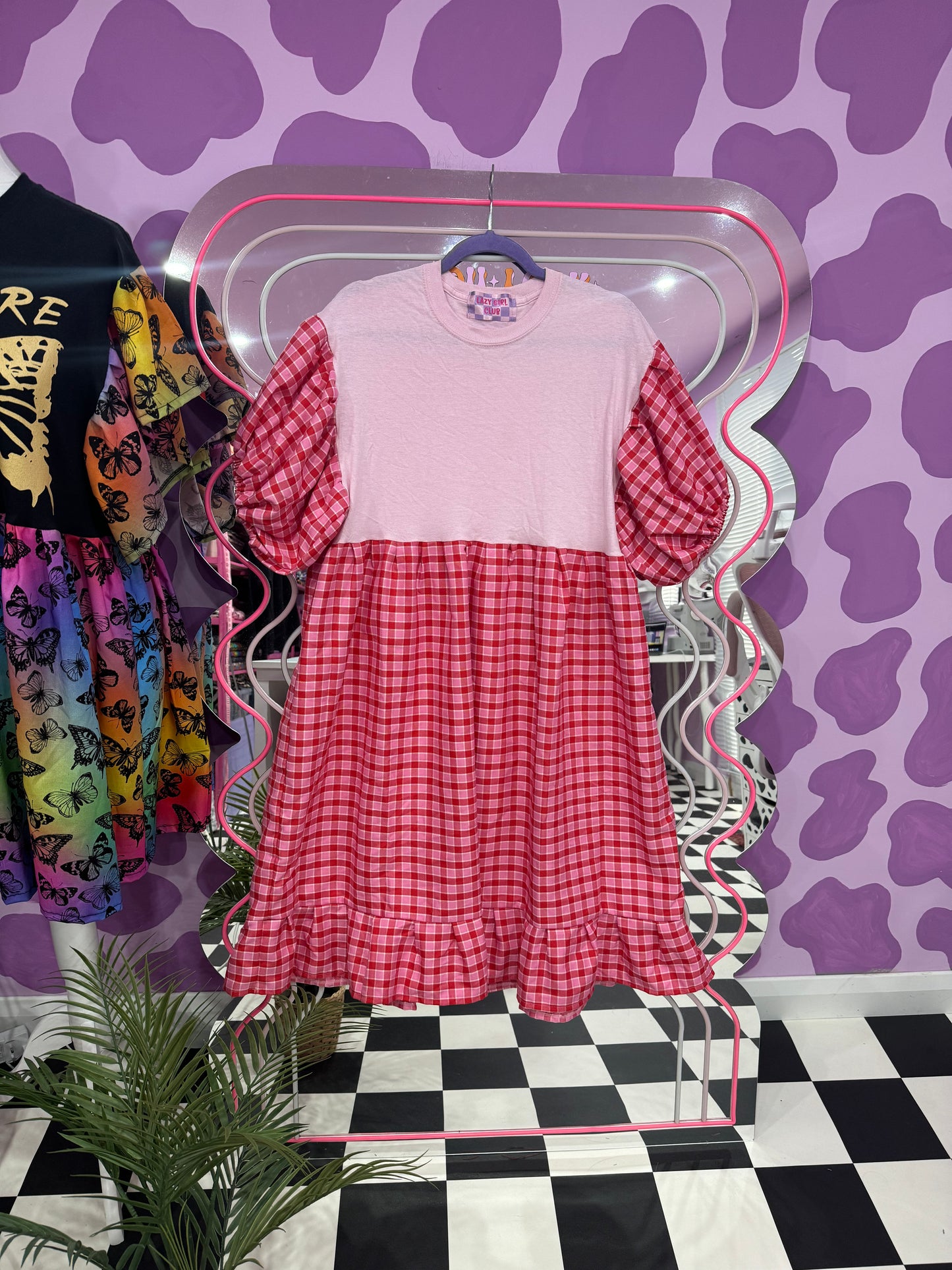 SAMPLE SALE - PINK TARTAN SMOCK (L)