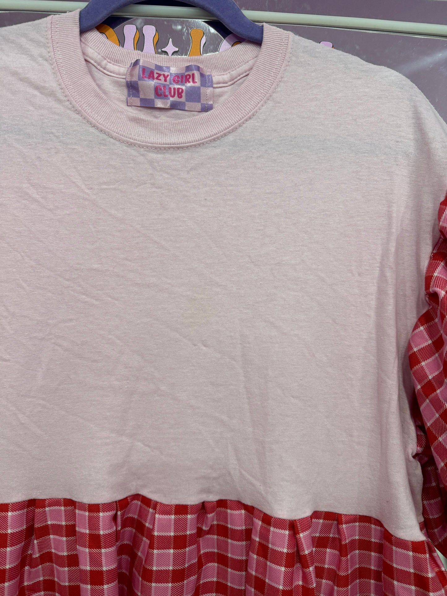 SAMPLE SALE - PINK TARTAN SMOCK (L)