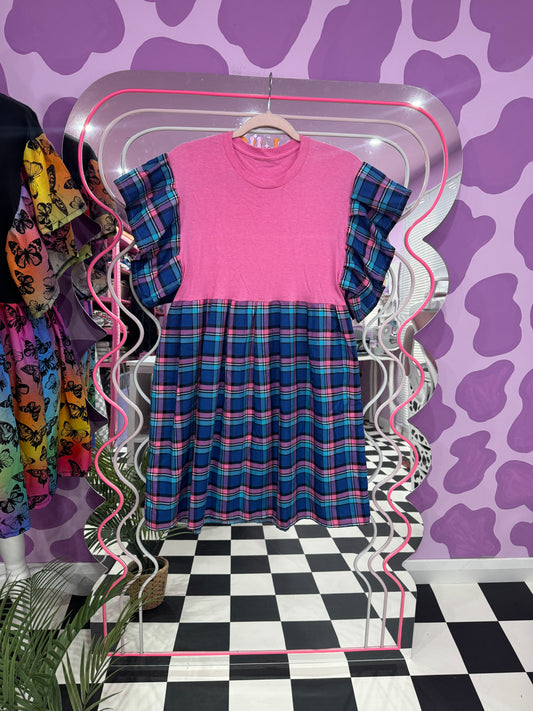 SAMPLE SALE - BLUE TARTAN SMOCK (S)