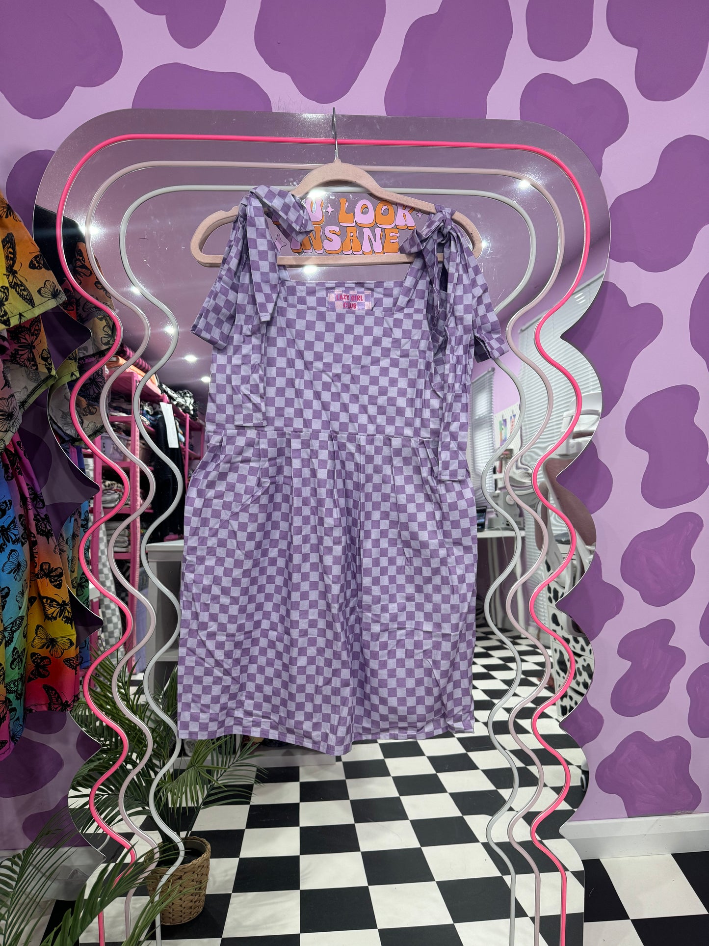 SAMPLE SALE - LILAC CHECK POPPY DRESS (S)